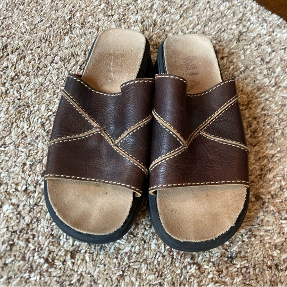 Mia Y2K Chunky Platform Leather Slip On Sandals Brown Womens Size 6 Vintage - Picture 2 of 5